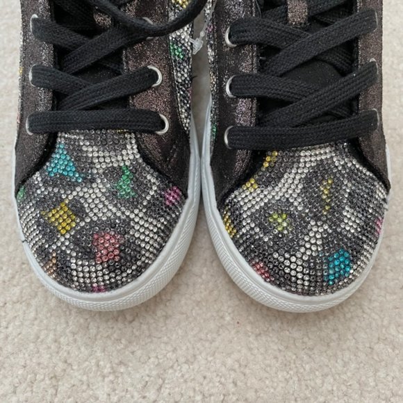 Steve Madden Kids' Jceecee Leopard Print Sparkly Bejeweled Lace Sneaker 3 NWT - Picture 3 of 8